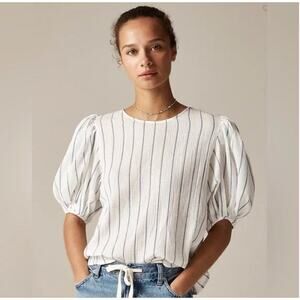 J Crew Puff Sleeve Top S Sheer Gauze NWT Stripe Blue White Nautical CI529 J.Crew
